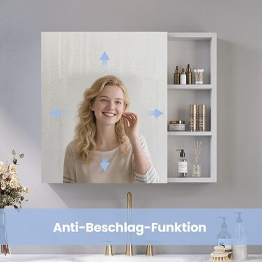 Дзеркальна шафка для ванної кімнати AQUABATOS з розеткою, підсвічуванням LED, 50x70 см. Шафка для ванної кімнати з дзеркалом, інфрачервоний сенсор, регулювання яскравості, протизапітніння, холодний білий колір світла (Тип 07L)