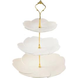 Підставка для тістечок Wagoodter на 3 яруси, тортова підставка, багаторівнева підставка для десертів, багаторазова для весілля, дня народження, чайної вечірки (біла квітка)