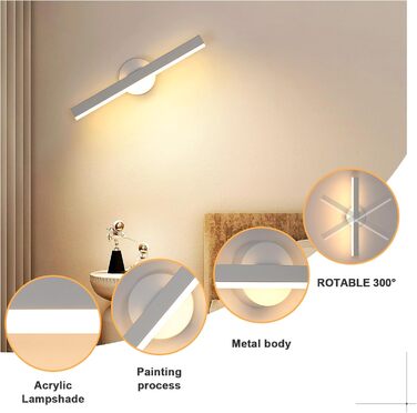 LED дзеркальна лампа Riserva 12W для ванної кімнати, поворотна 300°, 38 см, 3000K, чорний колір