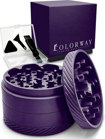 Керамічна млинка для трав COLORWAY 4-в-1, Ø63мм, SafeSeal, з аксесуарами, антипригарна, набір для чищення, темний виноград