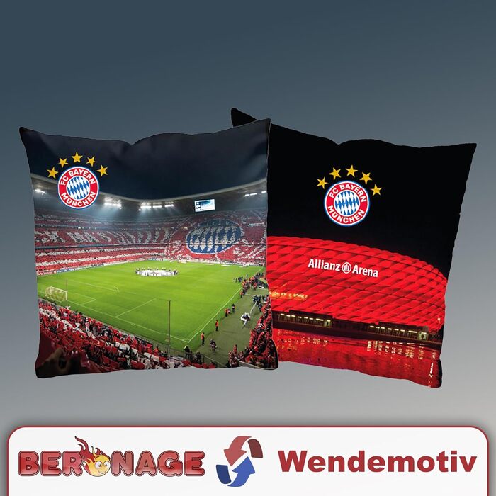 Двостороння подушка FC Bayern München Allianz Arena 40x40 см – футбольний декор для дивана та ліжка, фанатський аксесуар, ідеально до постільної білизни ФКБ
