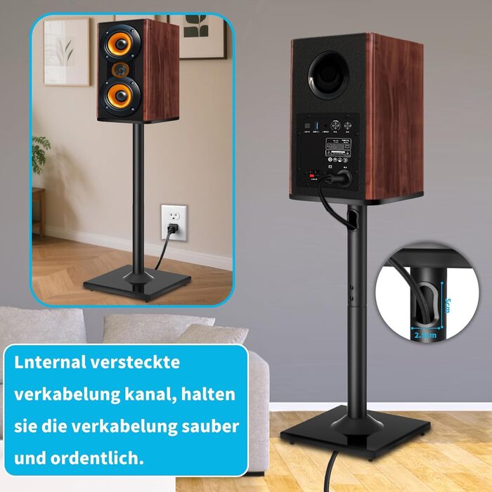 Підставка для акустики, регульована висота, 1 пара, для сателітної та поличкової акустики, до 5 кг, з кабелепроводом (SB-202-висота не регулюється)