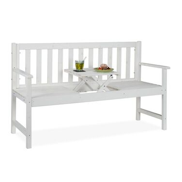 Relaxdays White Garden Bench with Table