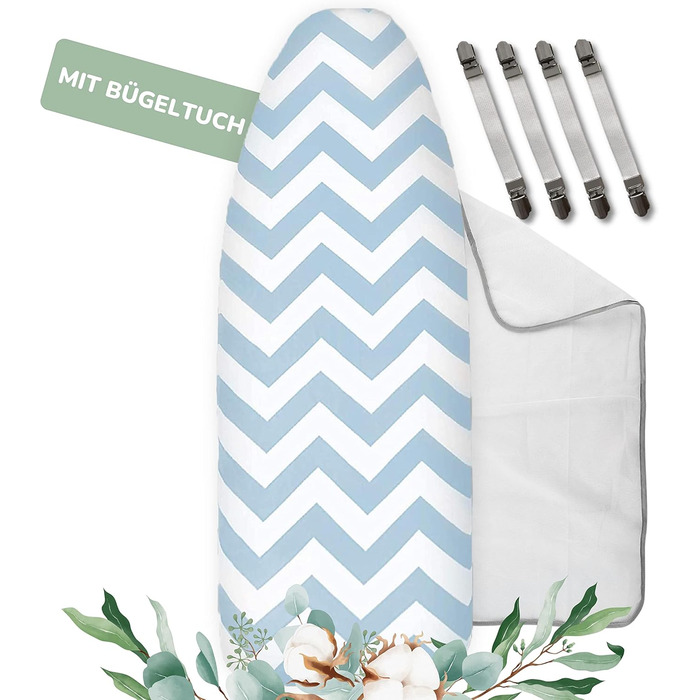 Бюгельний чохол універсальний до прасувальної дошки 125x45, з подушкою, фіксатором, покриттям - для парових прасок (Блакитний, бавовна)