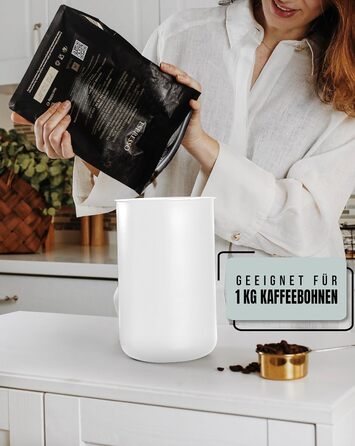 Контейнер для кави KC Kitchen & Co. на 1 кг, нержавіюча сталь, вакуумний клапан, 2800 мл, матовий білий