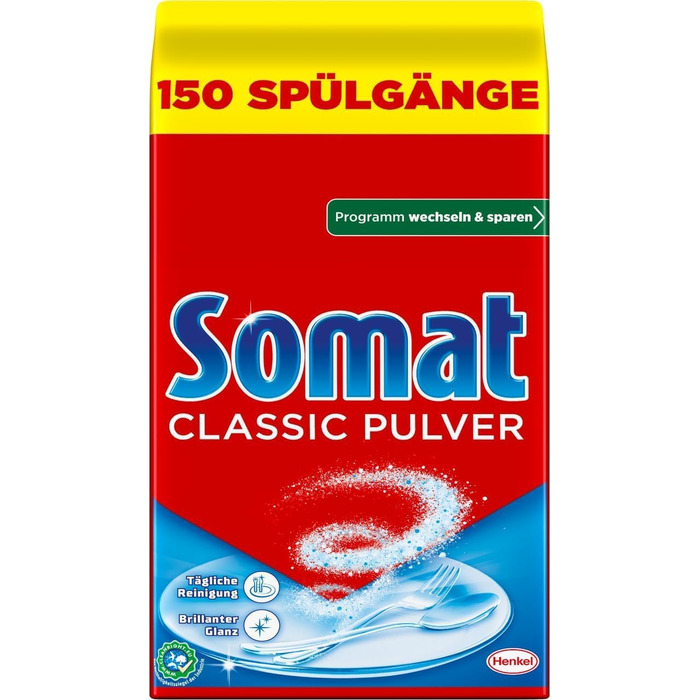Порошок для посудомийних машин Somat Classic, для щоденного очищення та видалення стійких плям, 2.4 кг (2x 1.2 кг)