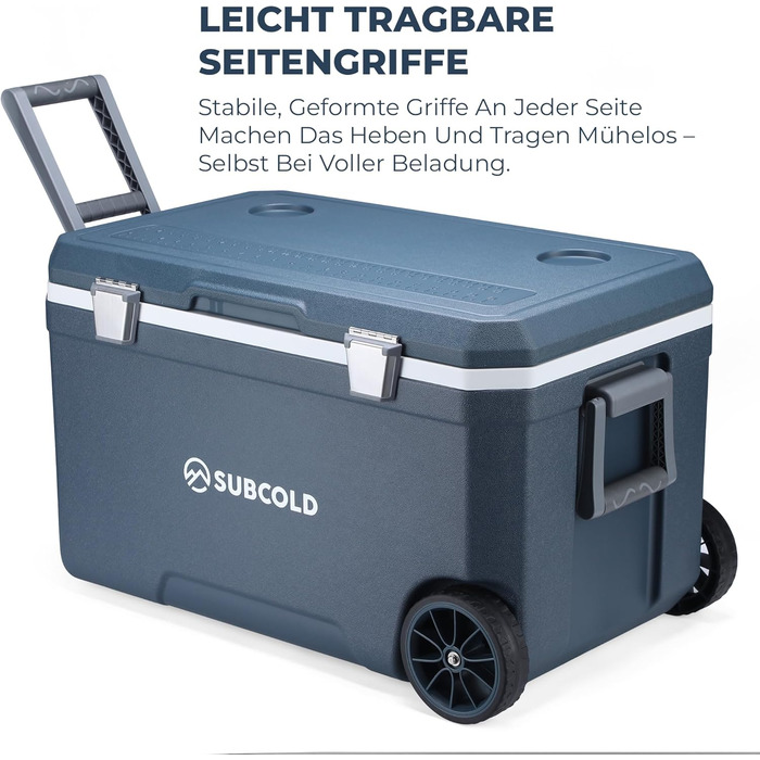 Subcold MOBI Rollkühlbox 70L: Ізольована сумка-холодильник на колесах для подорожей, авто, кемпінгу. PU-ізоляція, синій колір