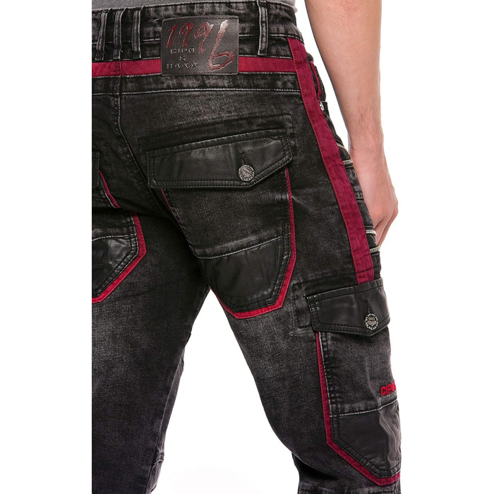 Чоловічі джинси Cipo & Baxx Cargo Regular Fit Straight Biker Used Look чорні W40 L32
