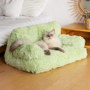MEWOOFUN Stylish Cat Bed Cat Sofa Fluffy - 76x45cm Cat Bed Large Plush Cat Couch for Small Dogs and Cats Removable and Washable (green)