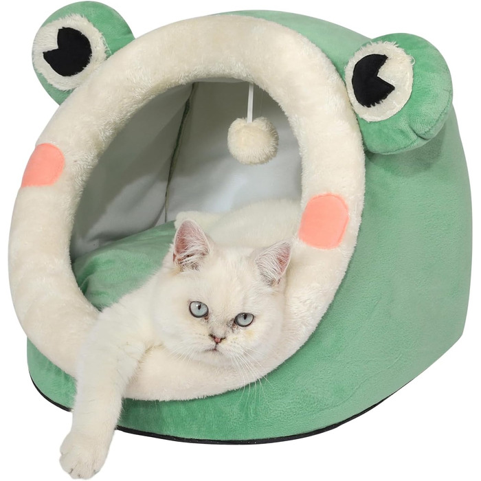 Кішечка Будиночок-Печера для Кішок, М'яке Ліжко-Печера для Кішок, Зелений, Розмір M (38x37x32 см), з Нековзним Дном та Знімним Матрацом