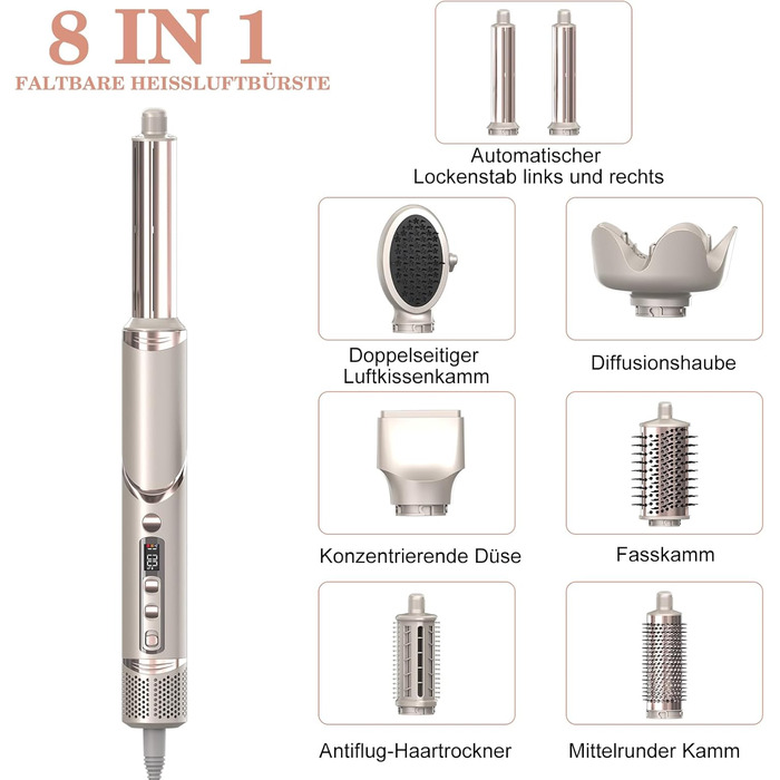 Мультистайлер для волосся AirStyler 1600W з 110000 RPM мотором: фен, плойка, насадки для укладки, дифузор, щітка