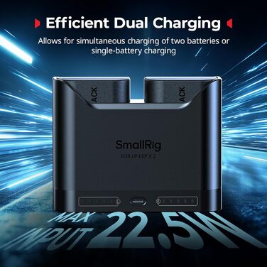 Зарядний пристрій SMALLRIG для акумуляторів Canon LP-E6P/LP-E6NH, подвійний, 22.5W USB-C, сумісний з Canon EOS R5 Mark II, R6 Mark II, R5, R6, R7, 5D Mark II та 5D Mark IV