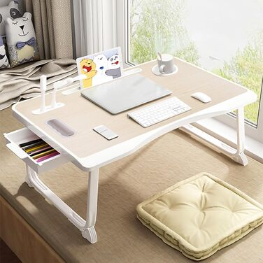 Складаний столик для ноутбука з USB-портом, білий аhorn – для їжі, читання та роботи в ліжку