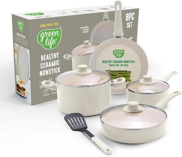 Набір посуду GreenLife Soft Grip 8 предметів: антипригарне покриття, кераміка, посудомийна машина, без ПУФА, для приготування, тушкування, соусів, з кришками, блакитний