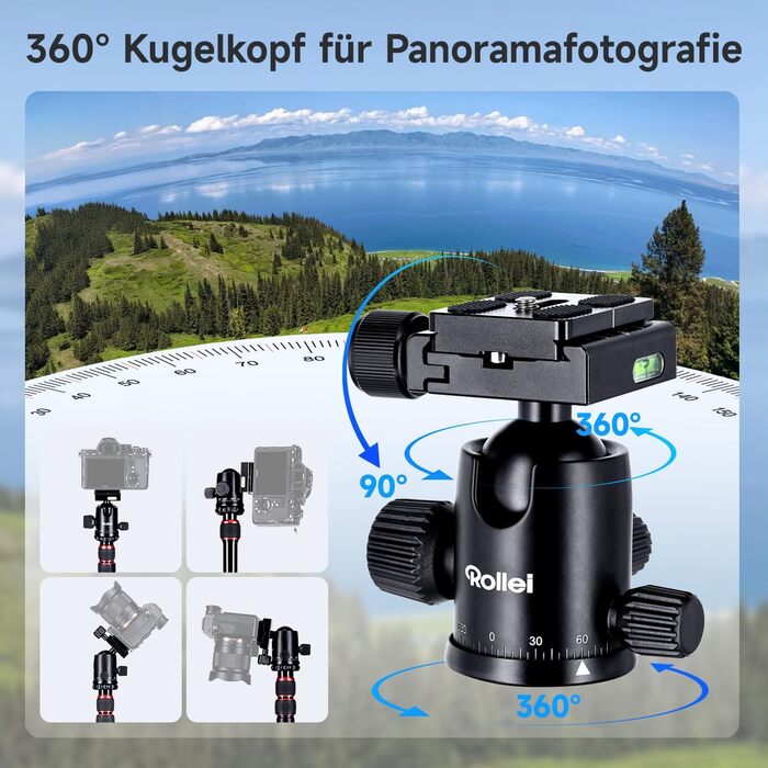 Штатив для камери Rollei Compact Traveler No.2 XL: алюмінієвий відеоштатив з гідравлічною головкою, вилітним плечем та моноподом, висота 212 см