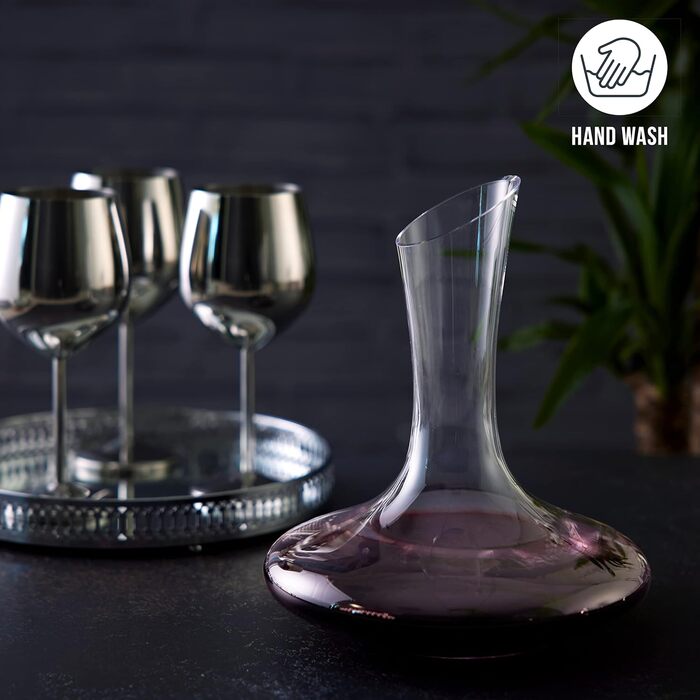 Oak & Steel - Premium Wine Decanter & Aerator Gift Set with Accessories (Large, 1.8L) - Stable & High-Quality Crystal Glass Wine Carafe - Maximum Wine Aeration