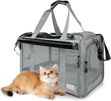 Транспортна сумка для кота/маленької собаки Transportbox Katze, 46x30x30 см, сіра, з сіткою та захистом від вітру