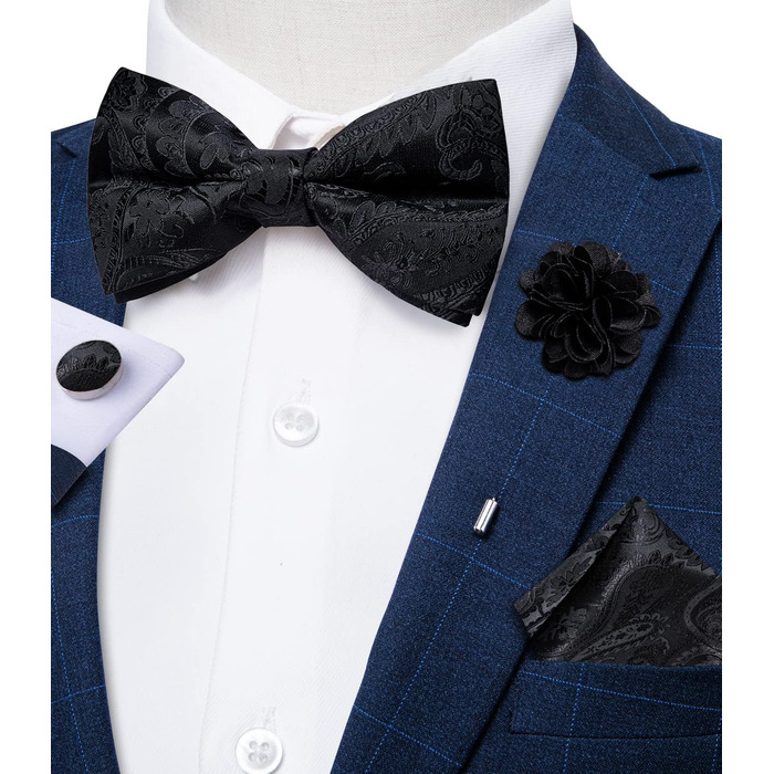 Краватка-метелик DiBanGu з нагрудною хустиною та запонками. Комплект для весілля, вечірки, балу (Dunkel 7019)