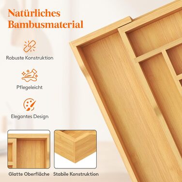 Органайзер для столових приборів Lifewit в шухляду, бамбуковий, 33x25-42x47 см, висувний лоток для ложок, виделок, ножів