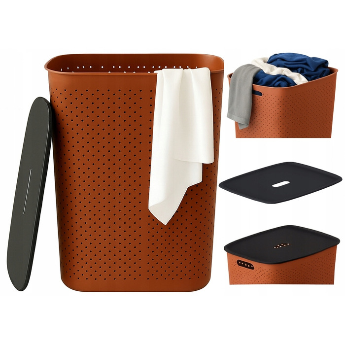 Кошик для білизни з кришкою, 60 л, перфорований, компактний, для ванної кімнати