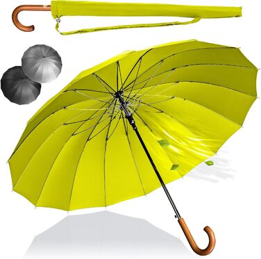 Logan & Barnes Stormproof Umbrella - 120cm Extra Large Windproof Umbrella with Wooden Handle & Silent Rubber Tip - 16 Rib Model EDINBURGH (Yellow)