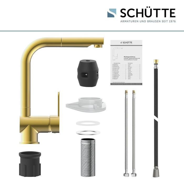 Кухонний змішувач SCHÜTTE LONDON з висувною лійкою, поворотний на 360°, з однорідним змішувачем, для мийки, золотий, 29,8 см (високий тиск)
