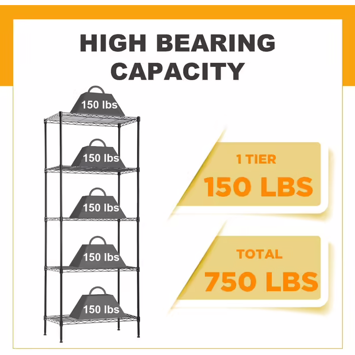 BestOffice 5-Tier Chrome Wire Shelving Unit