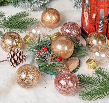 40 шт. прозорих новорічних кулі з кришкою, 6 см, 5 дизайнів всередині, пластикові кулі для ялинки, вікна, декор інтер'єру та екстер'єру (Рожевий)