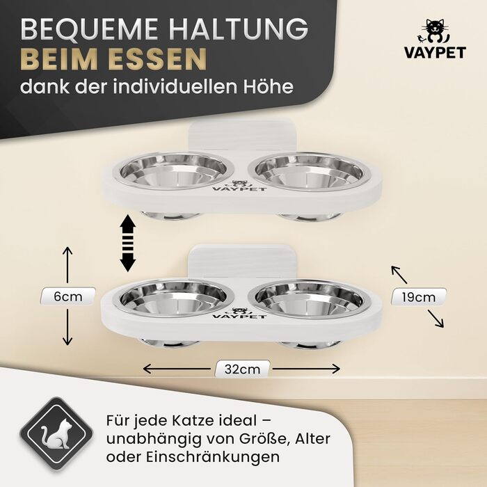 Підвищений годівниця для котів Doppel-Katzennapf: зручний, без свердління, з нержавіючої сталі (білий)