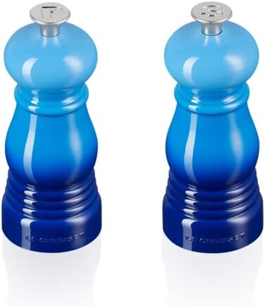 Le Creuset Small Mill Set, Salt and Pepper Mills, ABS Plastic, Each 5 x 5 x 12.1 cm, Ceramic Grinder, Azure, 44900112200000