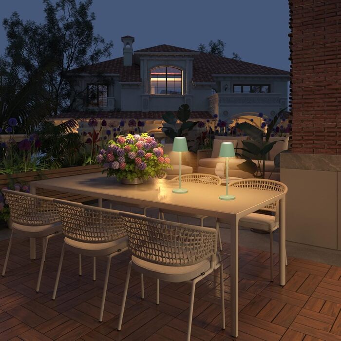 Світлодіодний акумуляторний настільний світильник K-Bright з димером, зелений (2 шт.) | Для дому та вулиці | Тепле біле світло 3000K | Зарядна станція