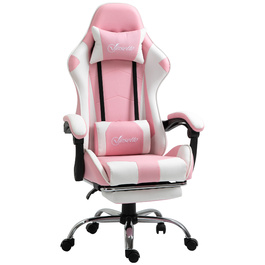 Vinsetto Gaming Chair, Computer Chair, Ergonomic Office Chair with Headrest and Lumbar Pillow, Height Adjustable, 360° Swivel, Pink+White | Aosom