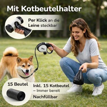 Висувна поводок для собак великих порід Flexi, 8м, до 50кг з гальмом та тримачем для відходів (15 шт.)