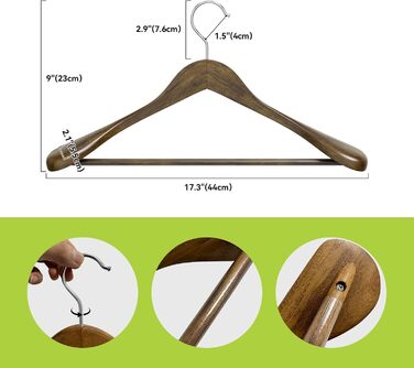Дерев'яні вішалки для одягу AWY04N (Медовий колір, 10 шт.) - для костюмів, сорочок, пальто