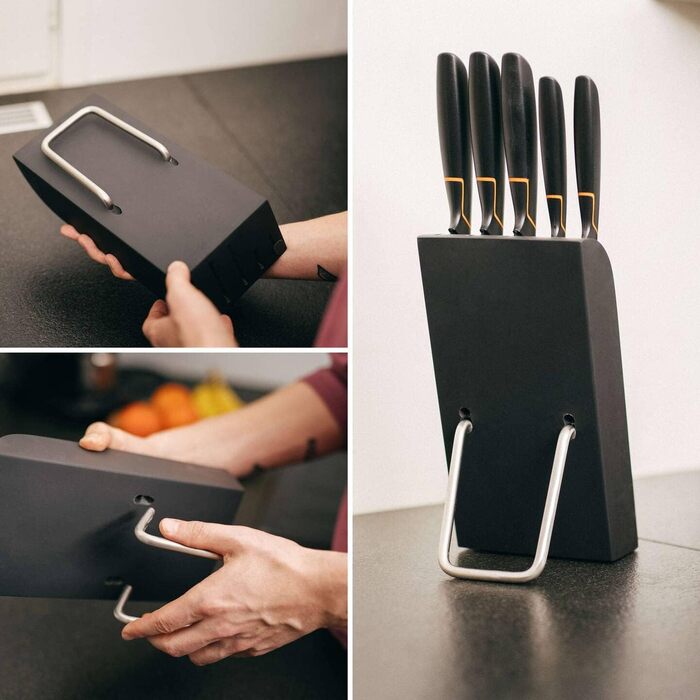 Набір ножів Fiskars Edge 5 предметів, дерев'яний блок (береза) 37 см, чорний