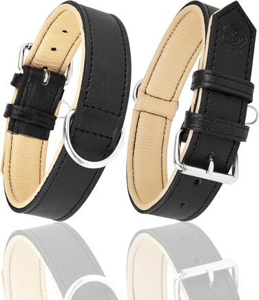 Riparo Genuine Leather Adjustable Dog Collar with Additional Reinforcement (XL: 4.5CM Wide for 53.4CM - 63.5CM Neck, Black)