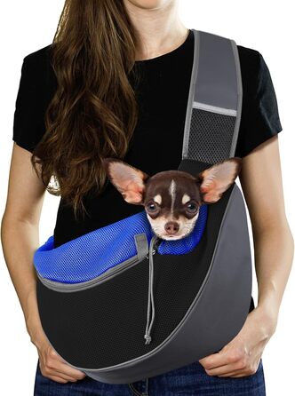 Сумка-переноска для собак Pawaboo з кишенею для дотику, регульована сумка для собак, переноска для тварин для прогулянок на відкритому повітрі, чорна (Індиго, M)