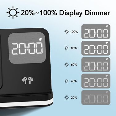 Бездротова зарядка 4-в-1 з будильником для Samsung Galaxy: Watch, Buds, Fold, Flip, S-серії (чорний)