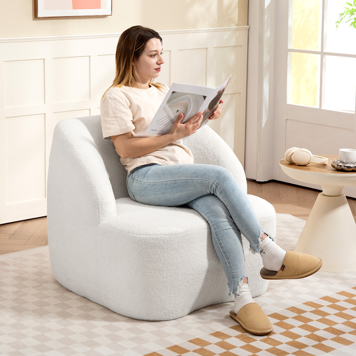 HOMCOM Modern Armchair with Fleece Upholstery - Cozy Accent Chair for Living Room, Bedroom, Home Office, Cream White