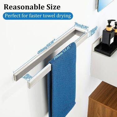 Тримач для рушників SAYAYO без свердління, нержавіюча сталь, 40 см, для ванної та кухні