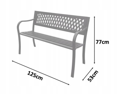 Садова лава GardenLine металева, чорна, зі спинкою, 125 x 33 см