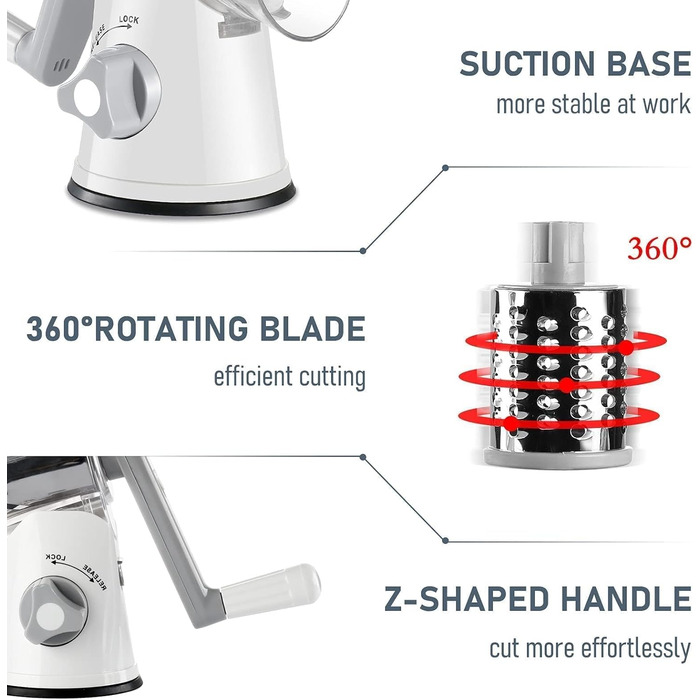 Трока для тертя KEOUKE з ручкою: тертка для овочів, сиру, горіхів, шоколаду - 3 змінні леза для кухні