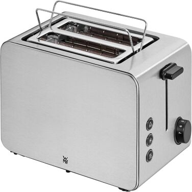 WMF Stelio 2-Slice Stainless Steel Toaster, Double-Slot Toaster with Bread Roll Attachment, Bagel Function, 7 Browning Levels, 900 W, Matte Stainless Steel Toaster