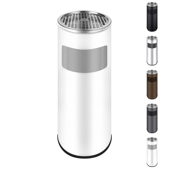 WELLGRO Асбечка-контейнер для сміття 2в1 з нержавіючої сталі для вулиці. Стійка, пожежобезпечна, велика, біла. Підходить для тераси, входу, комерційних приміщень.