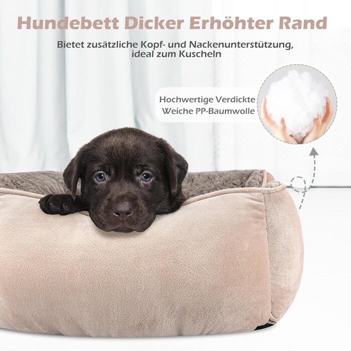JOEJOY Dog Bed, Medium Dogs, Dog Basket Fluffy Washable, Non-Slip Anti-Anxiety Dog Beds, Dog Baskets for Medium and Large Dogs and Cats, 76x61x23cm (L 89 x W 63 x H 23 cm, Brown)