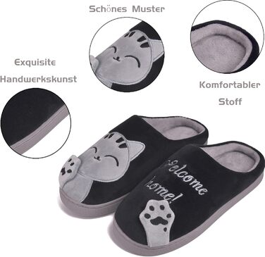 JACKSHIBO Зимові плюшеві тапочки для дому - жіночі та чоловічі. Теплі, зручні, чорні, 40/41 EU