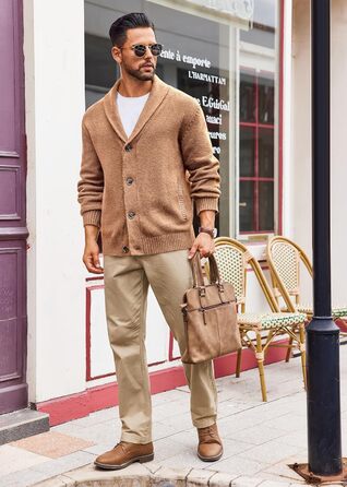 Чоловіча в'язана куртка Runcati з коміром-шарфом, стильна, на ґудзиках, зимова, з рельєфним в'язанням, XL, хакі