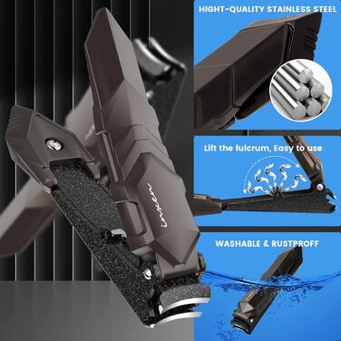 Професійний кусачок для нігтів з контейнером для збору, кусачки для нігтів рук та ніг, гострі кусачки з нержавіючої сталі, великі кусачки для нігтів, кусачки 2 в 1, кусачки для нігтів для чоловіків та жінок (великі, чорні, 8,9x2 см)