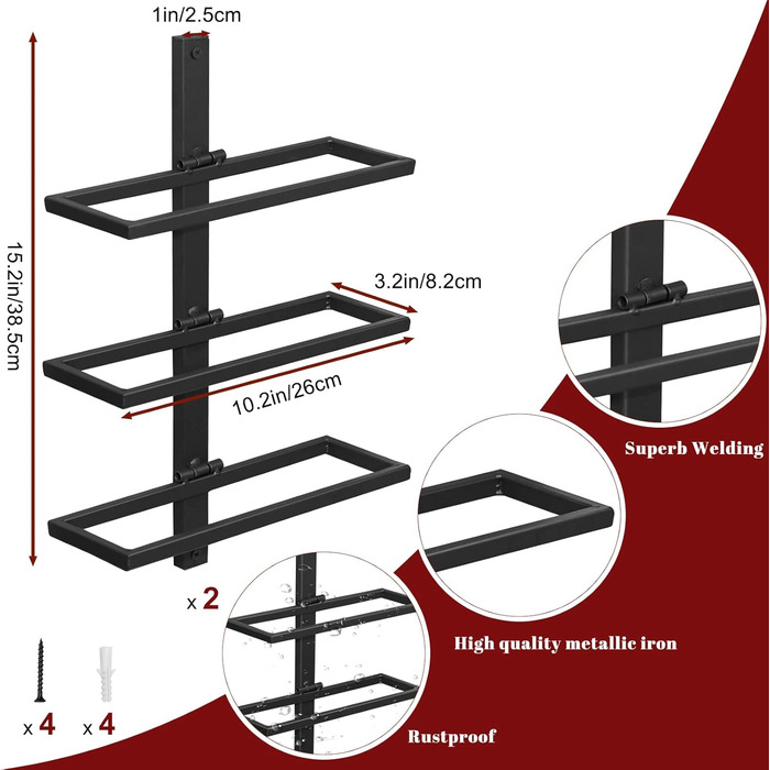 Wine Rack Bottle Rack for 6 Bottles, Metal Wine Rack Hanging Wall Mount Wine Bottle Shelves, Wall Shelf Wine Storage Shelf for Kitchen Dining Room Bar (Tier 6)