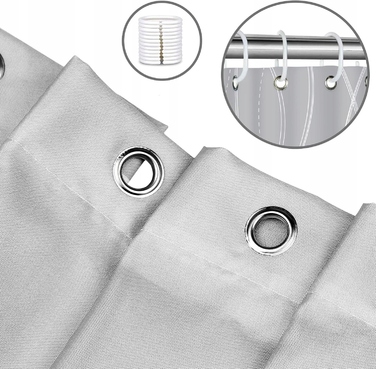Сучасна текстильна штора для ванни, сіра, 180x200 см, з кільцями